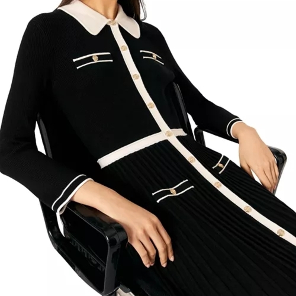 Maje Black and White Long Sleeve Dress